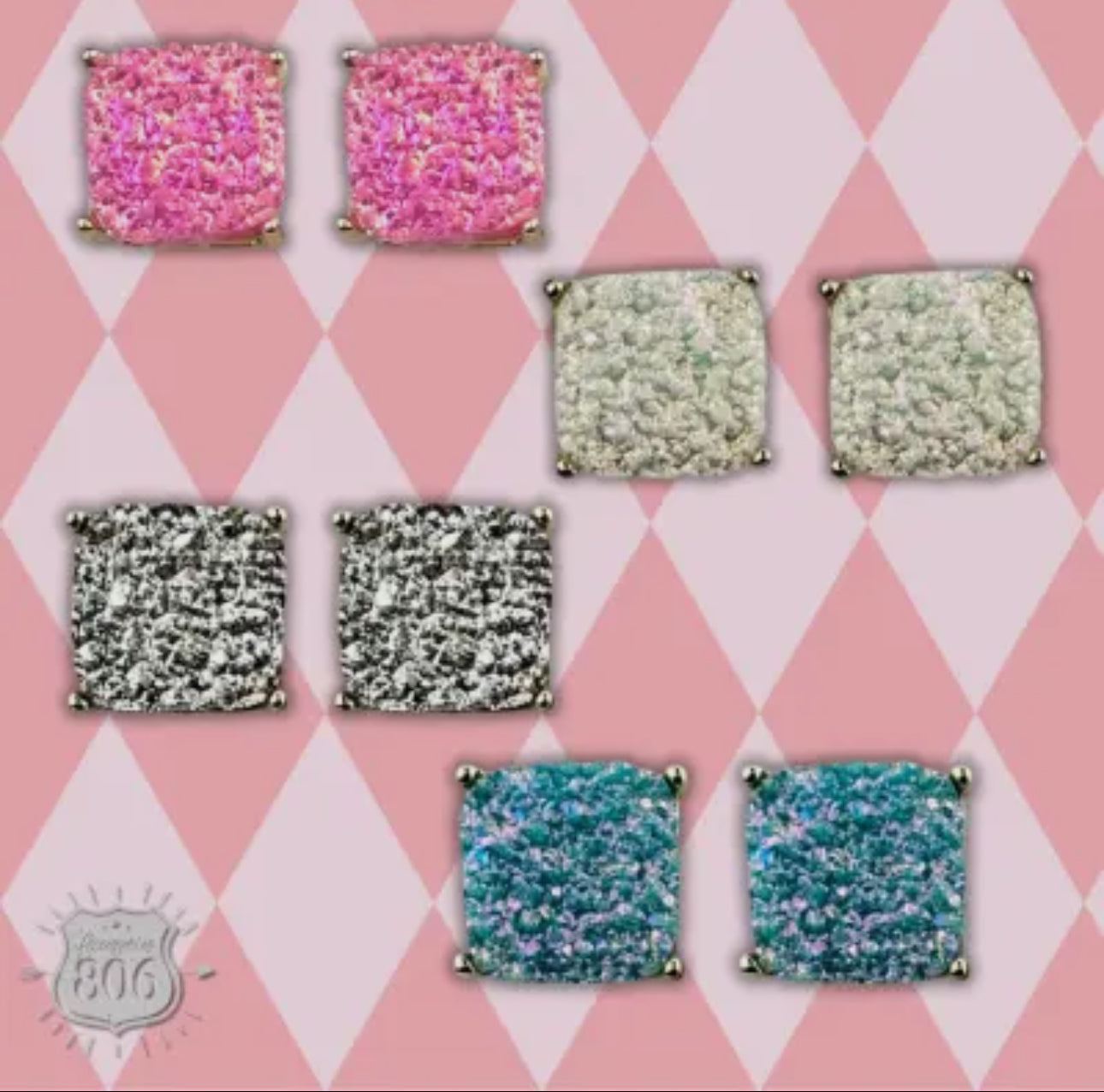 Square Iridescent Druzy Post Earring