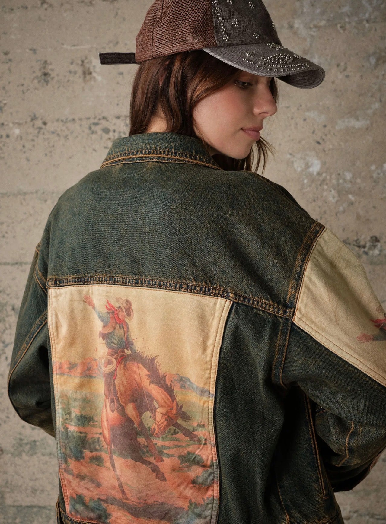 Western Print Mix Denim Jacket