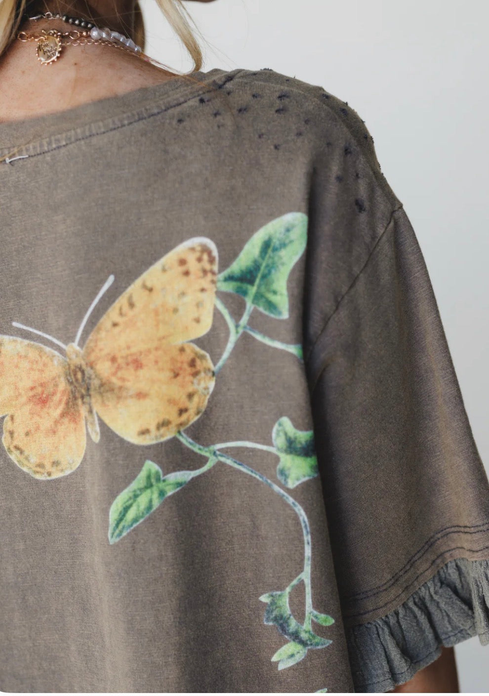 Ash Butter Fly Print Ruffle short sleeve t-shirt