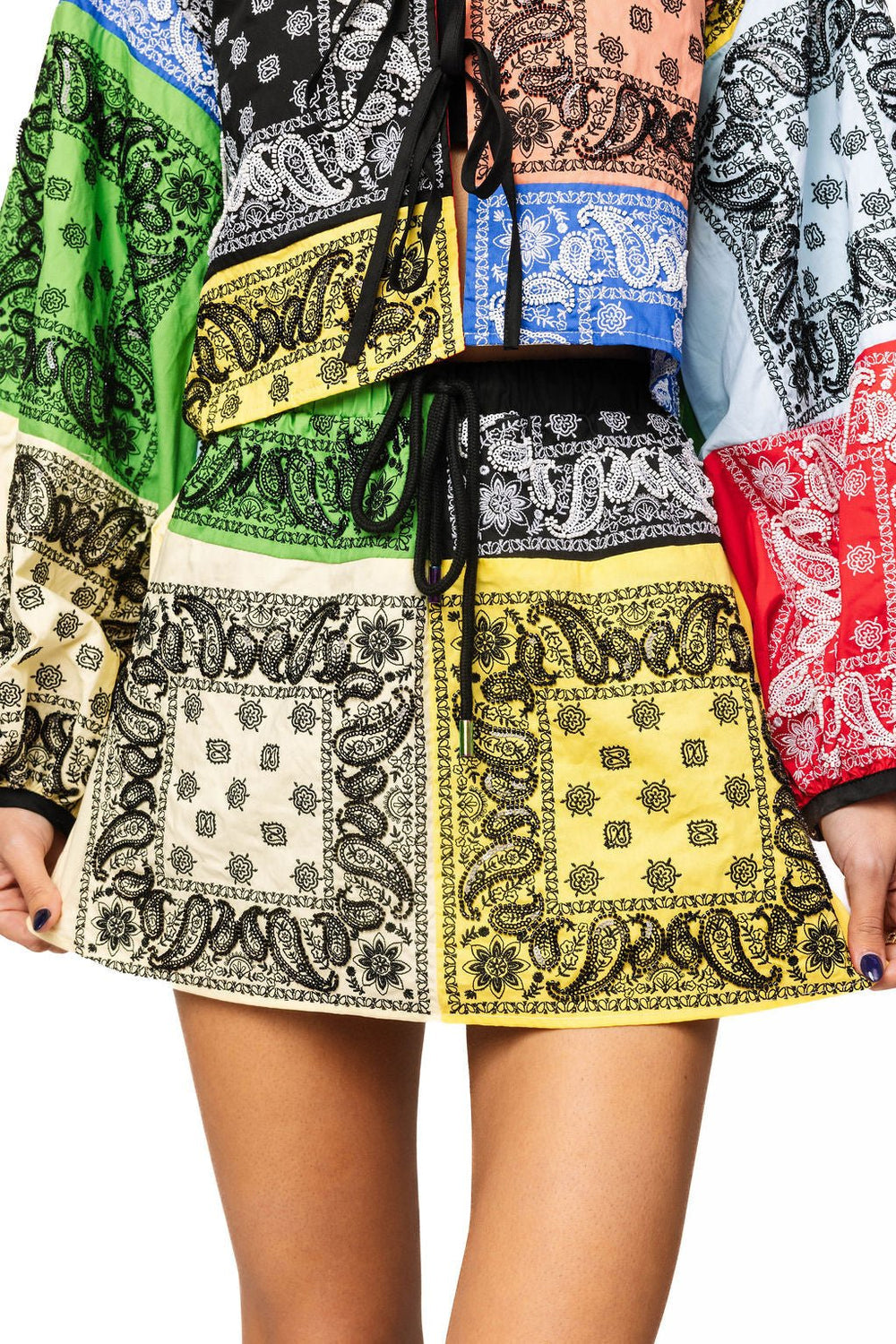 Queen Of Sparkles Multi Colorblock Bandana Cotton Skirt