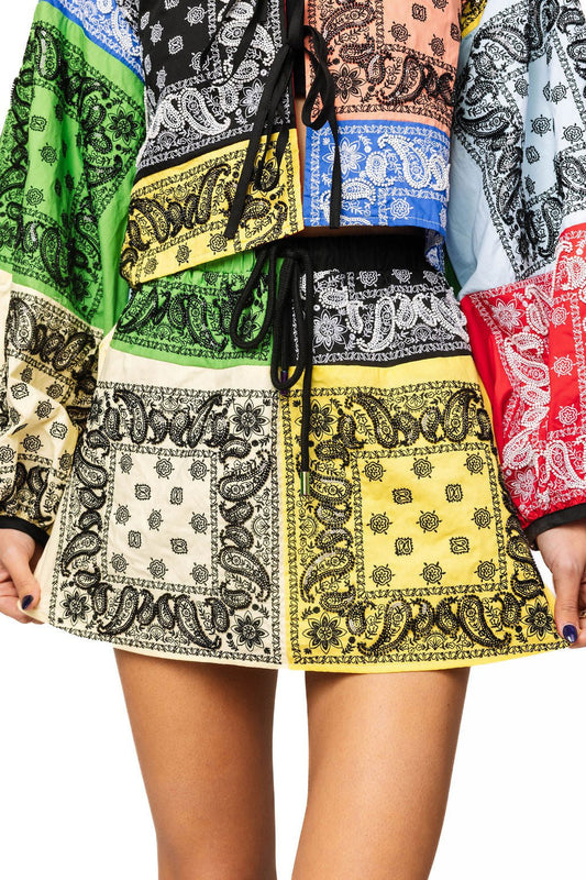 Queen Of Sparkles Multi Colorblock Bandana Cotton Skirt