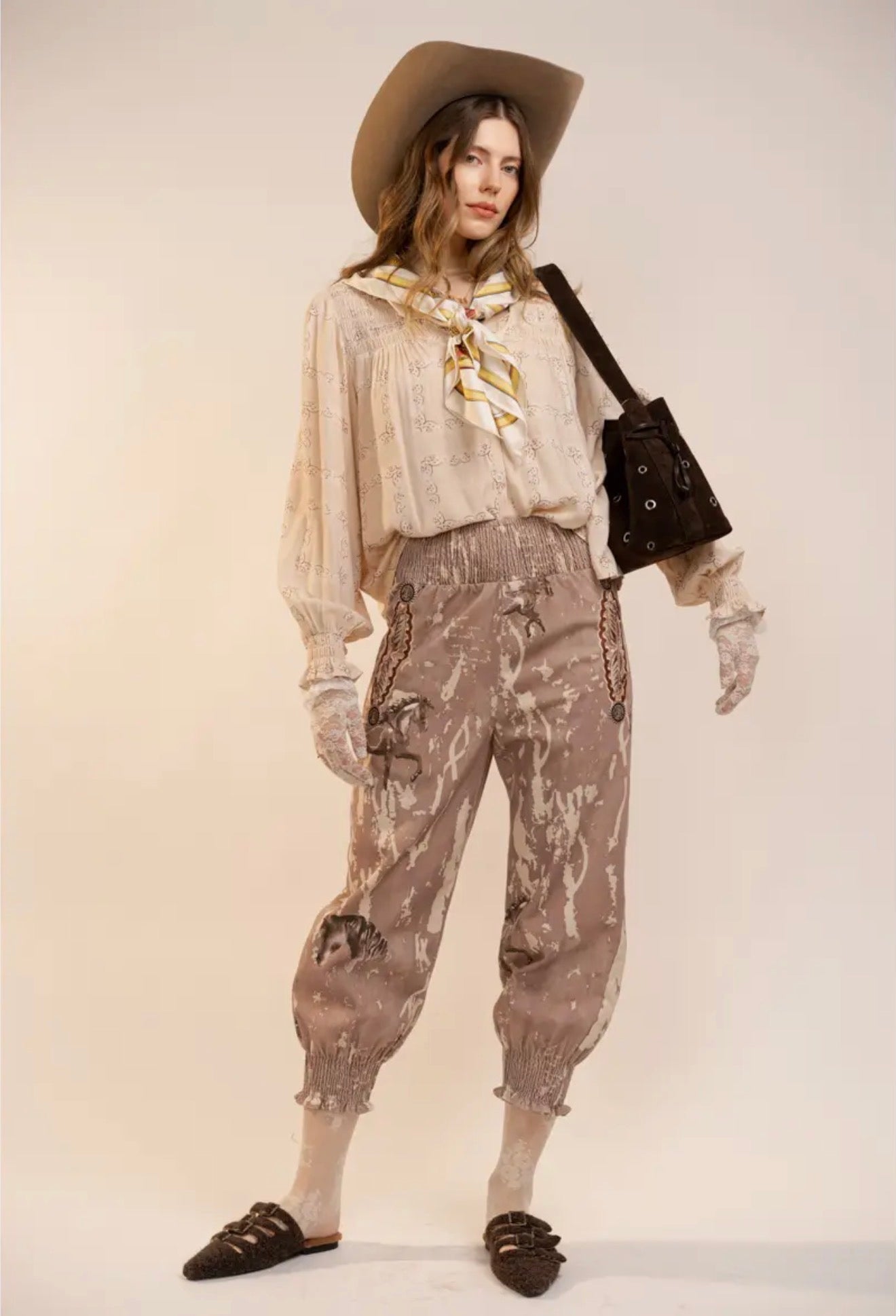 Horse Print Smocked Waist Trousers