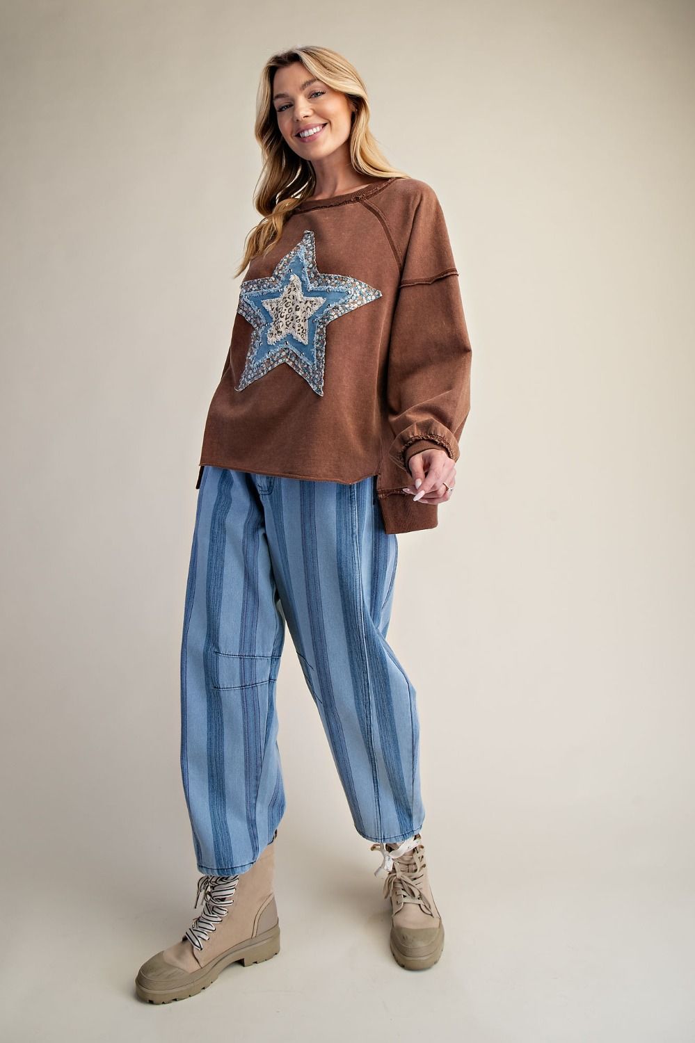 STAR PATCH FRONT WASHED TERRY PULLOVER