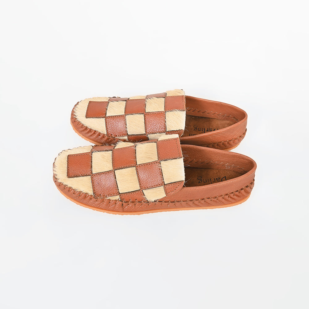 Hair On Hide Checkered Western Loafers / Moccasins