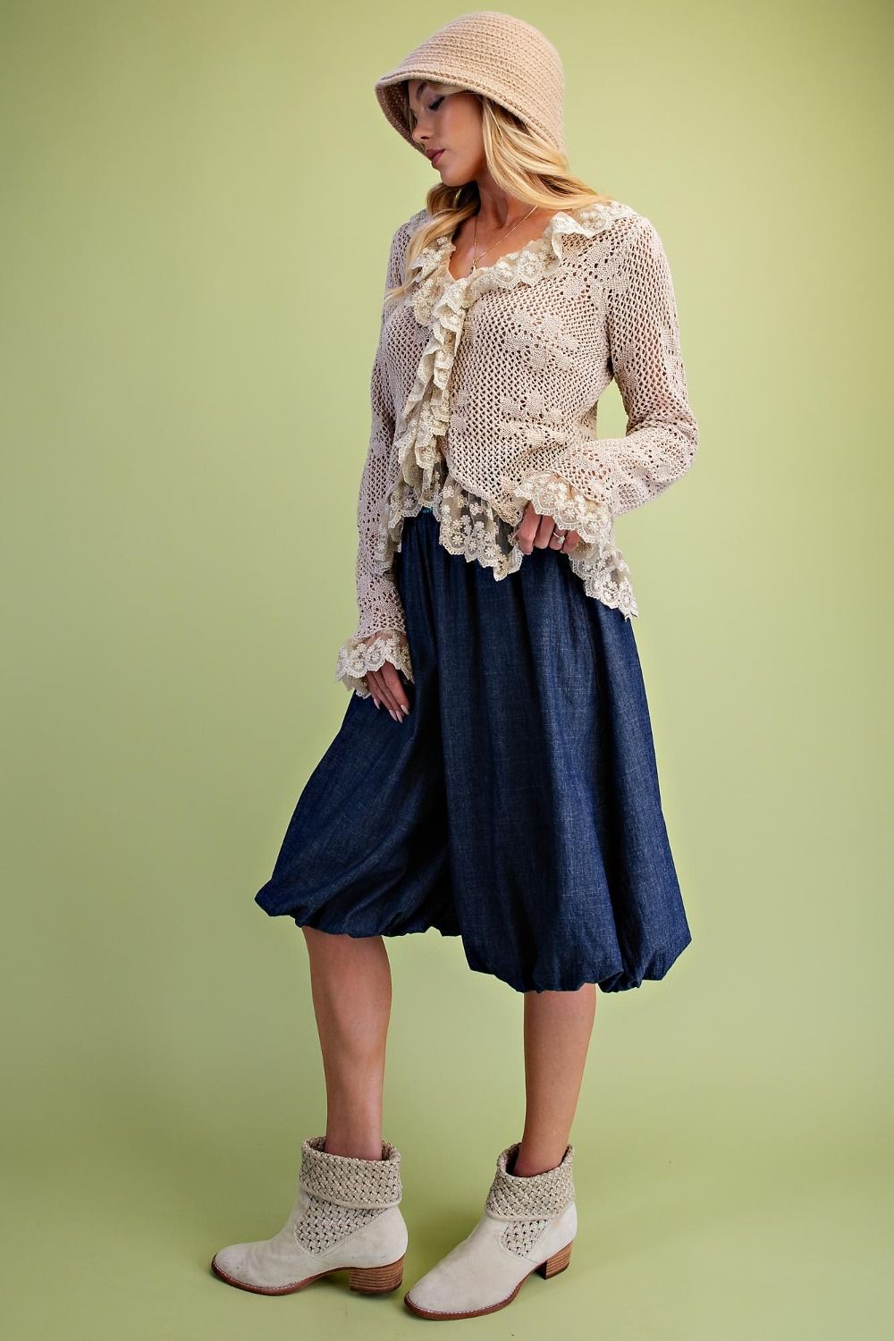 LACE RUFFLE KNITTED CARDIGAN