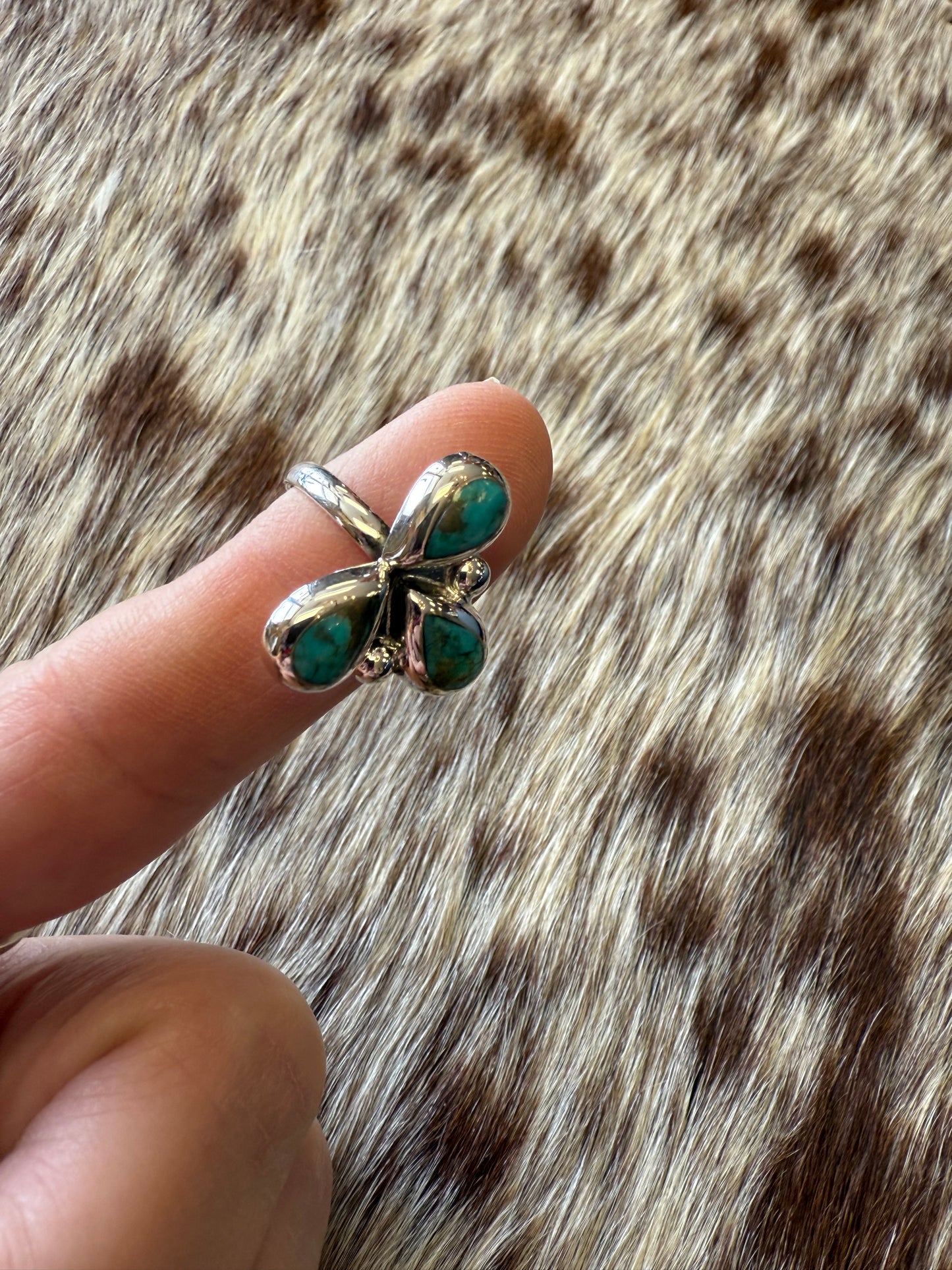 Genuine Turquoise Triple Teardrop Adjustable Ring