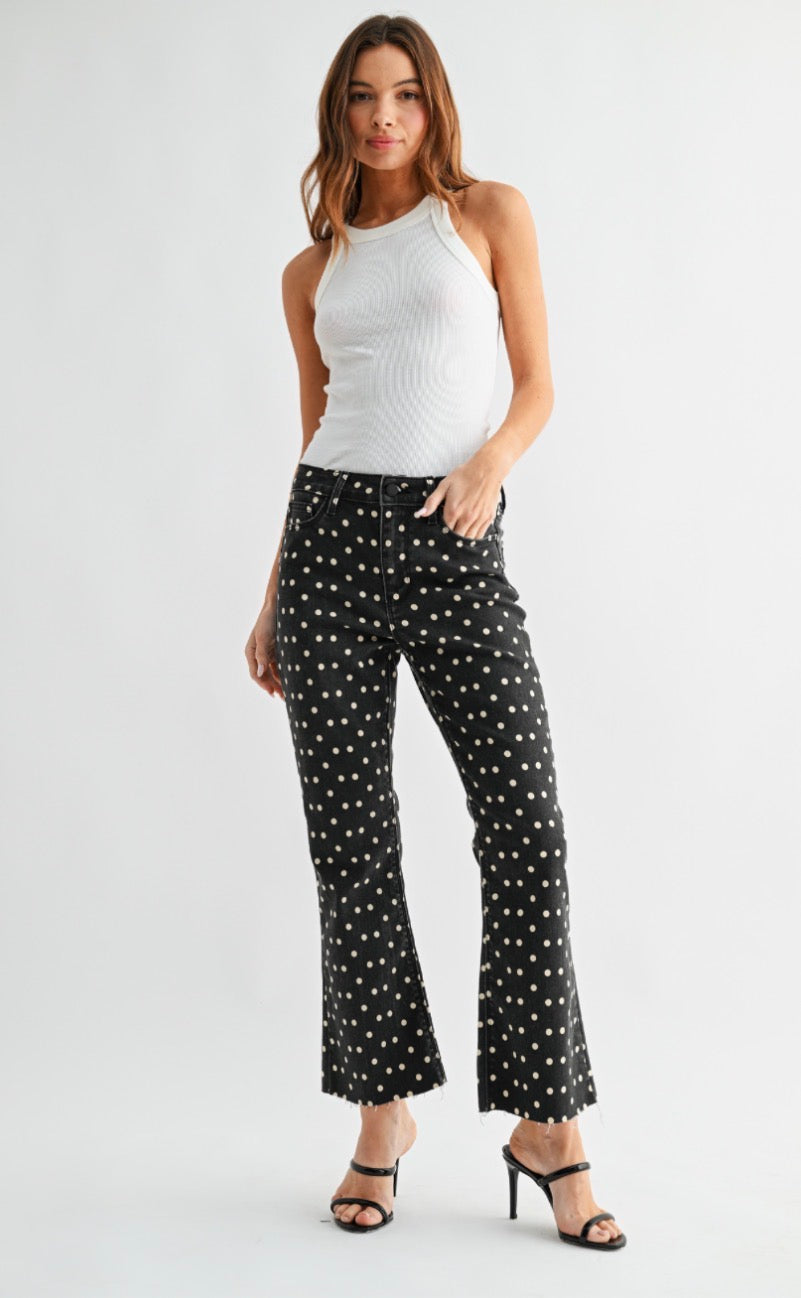 HR Tonal Crop Flare Polka Dot Pants