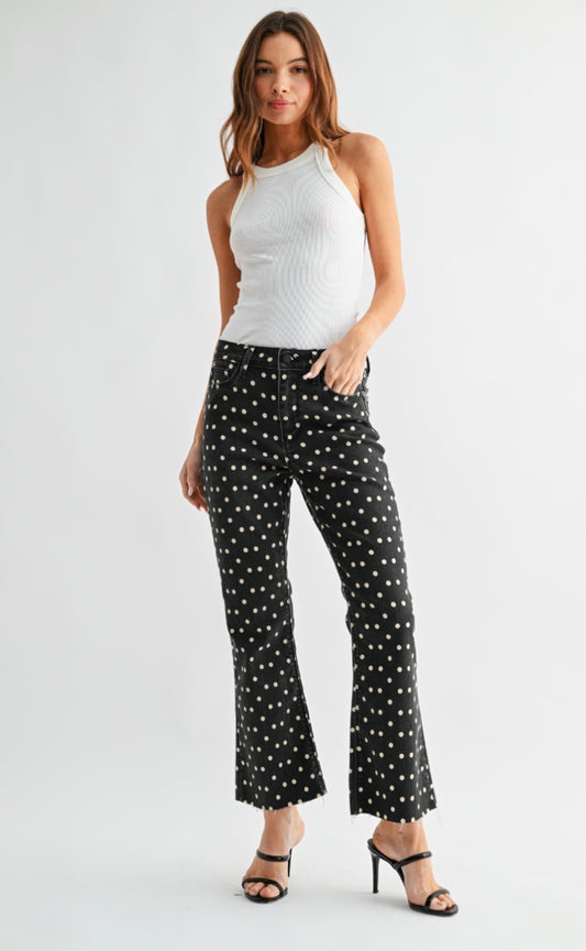 HR Tonal Crop Flare Polka Dot Pants