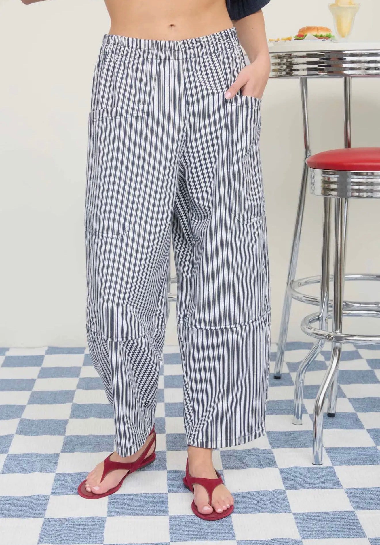 Stripe Pocket Detail Wide Leg Pants