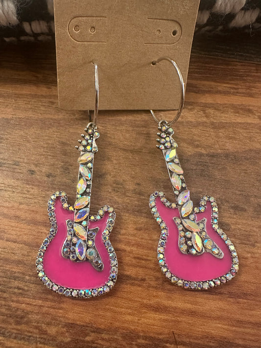 Pink Guitar Earrings