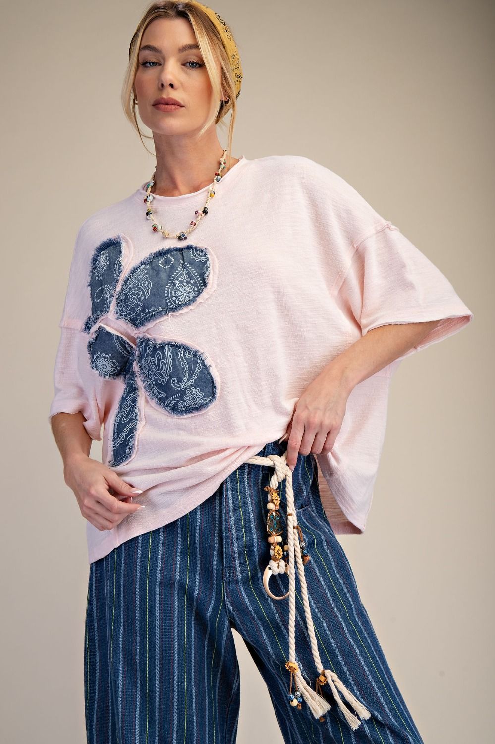 FLORAL PATCH WASHED COTTON BOXY TOP