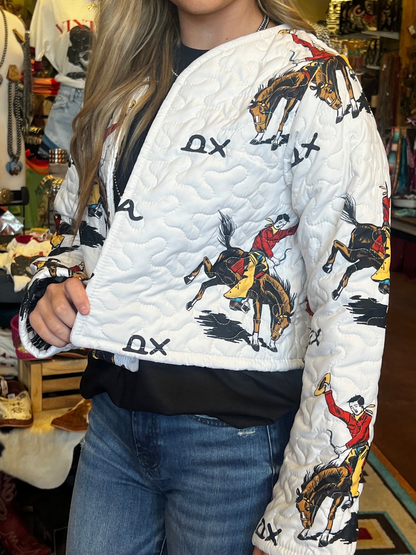 Lazy J Linen Quilted Cropped Jacket