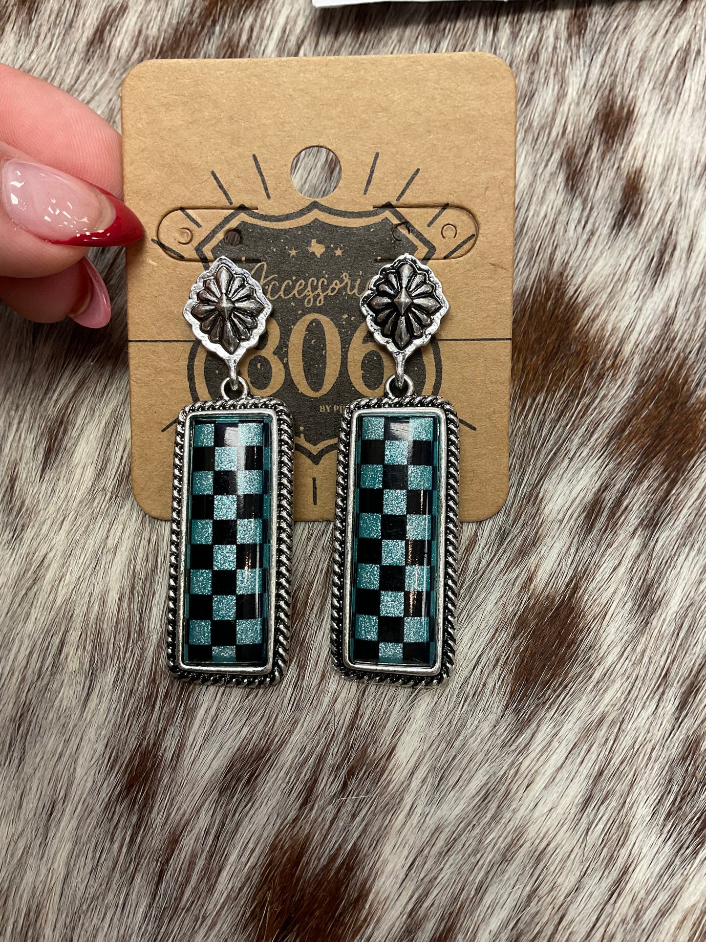 Checkered Pendant Earrings