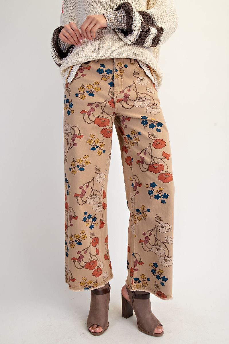 FLORAL PRINTED WASHED
STRETCH TWILL PANTS