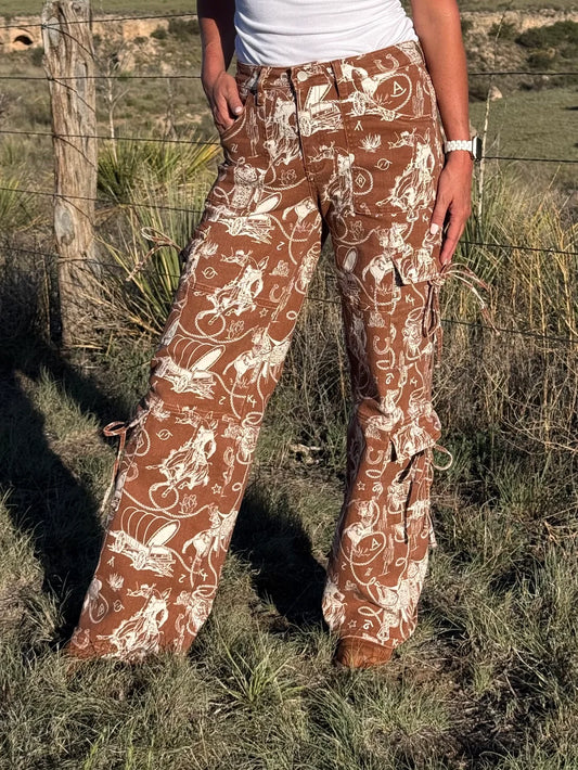 Ranch Roundup Western Print Wide Leg Jeans