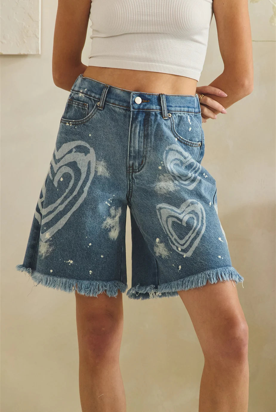 HEART BLEACHED LONG SHORTS
