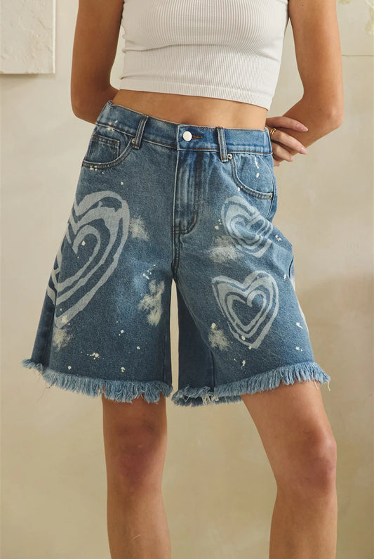 HEART BLEACHED LONG SHORTS