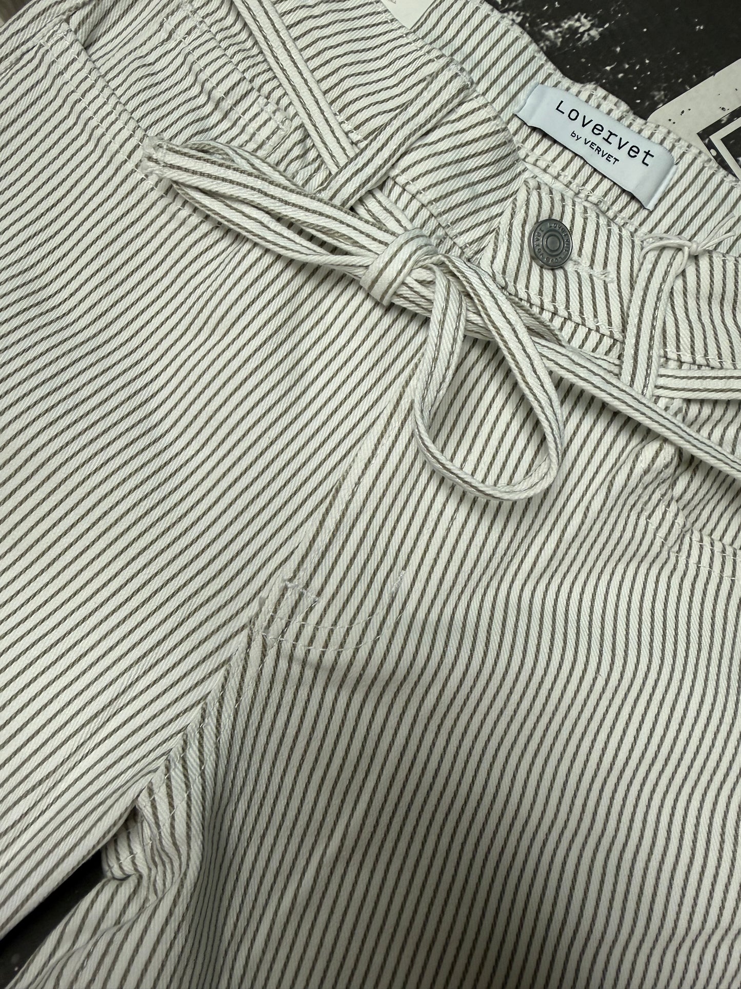 High Rise Waist Tie Striped Vintage Flare Jeans