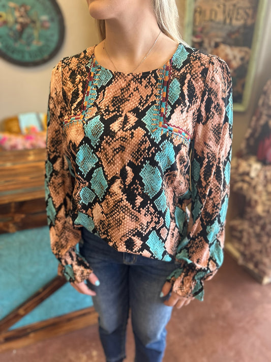 Savanna Jane Blue/Orange Snake Print