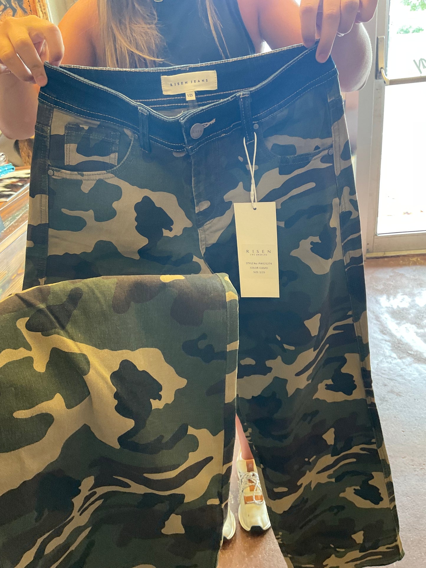 Denim Band Camo Mid Rise Straight Jeans