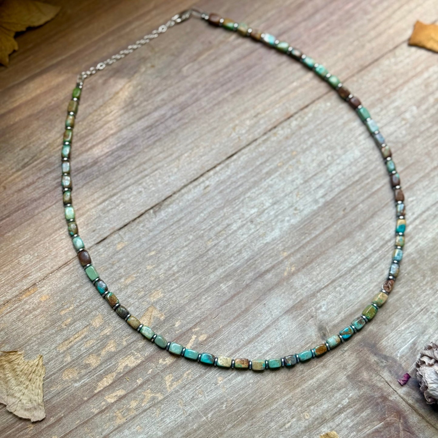 Tube Turquoise & Hematite Necklace - 18"