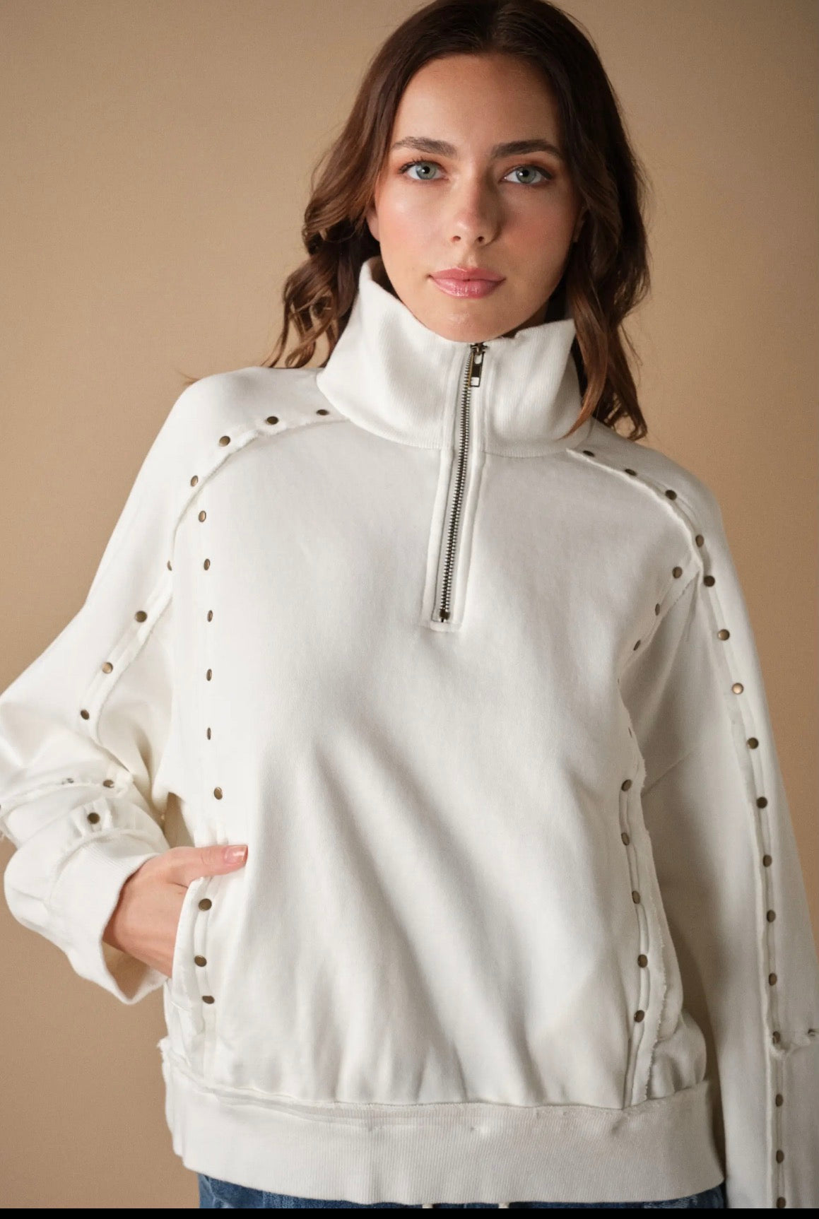 Studded Half-Zip Sweatshirt