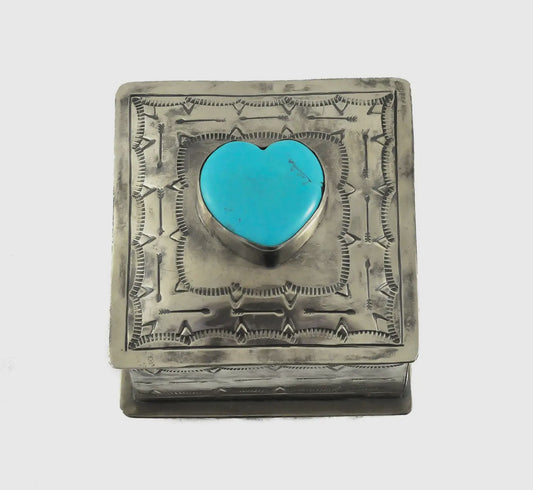 Stamped Square Box W/ Turquoise Heart