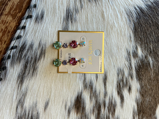 Light Multi Crystal 1" Stud Drop Earring