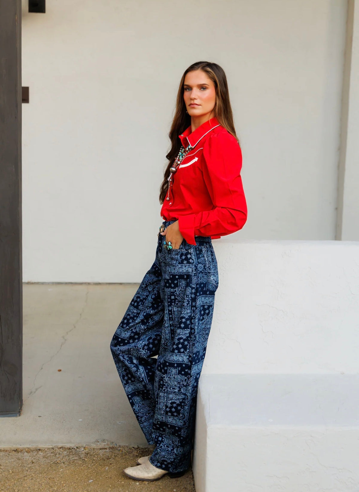 NAVY BANDANA BARREL JEANS