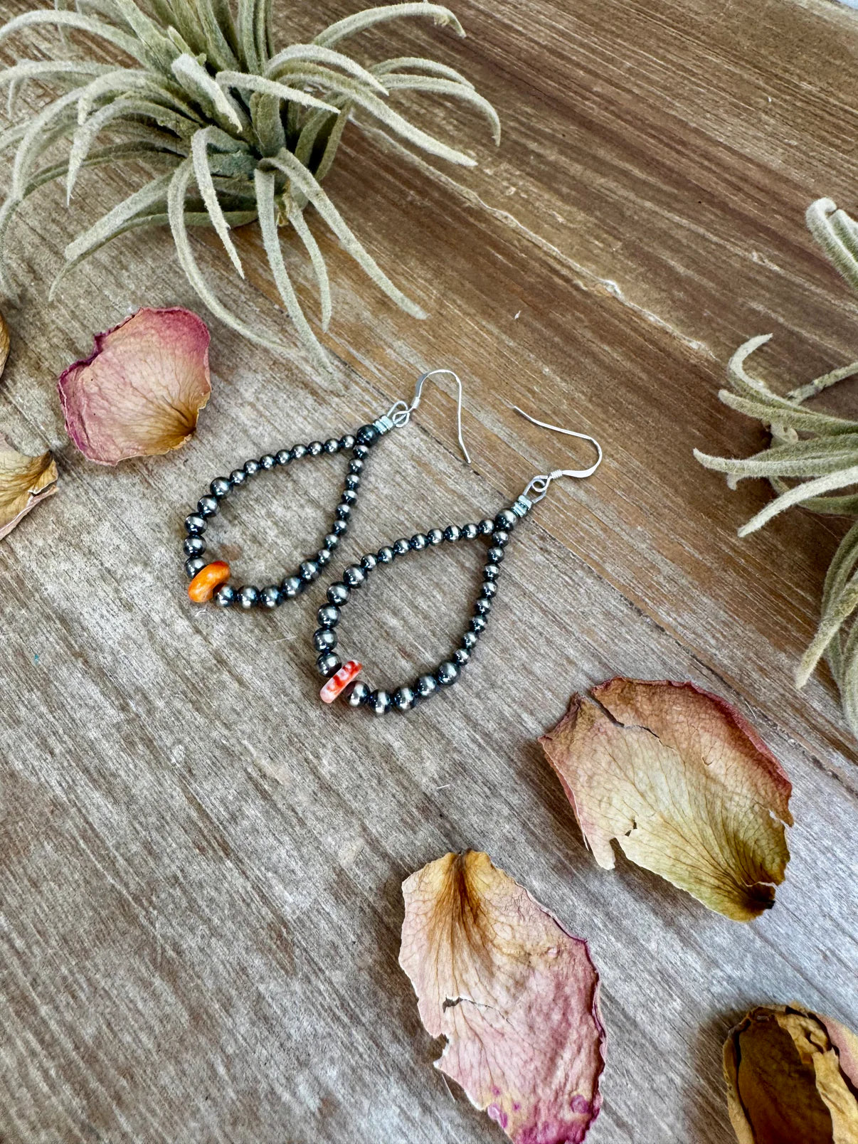 Teardrop Earrings - Sterling Silver with Spiny Oyster Center