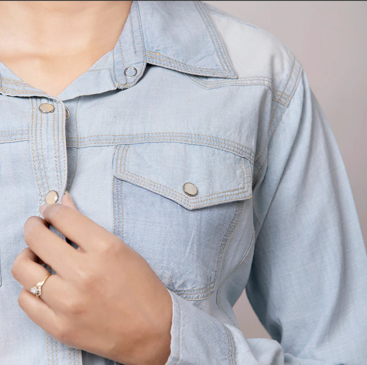 Genuine Leather Denim Shirt