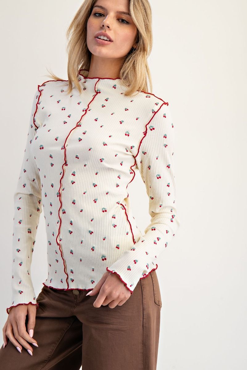 Cherry Embroidered Thermal Top