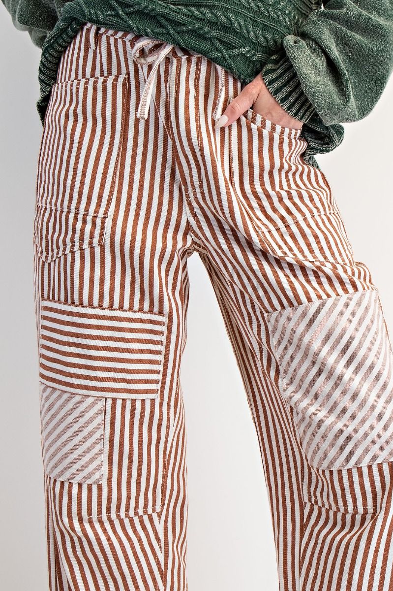 STRIPED WASHED TWILL PANTS