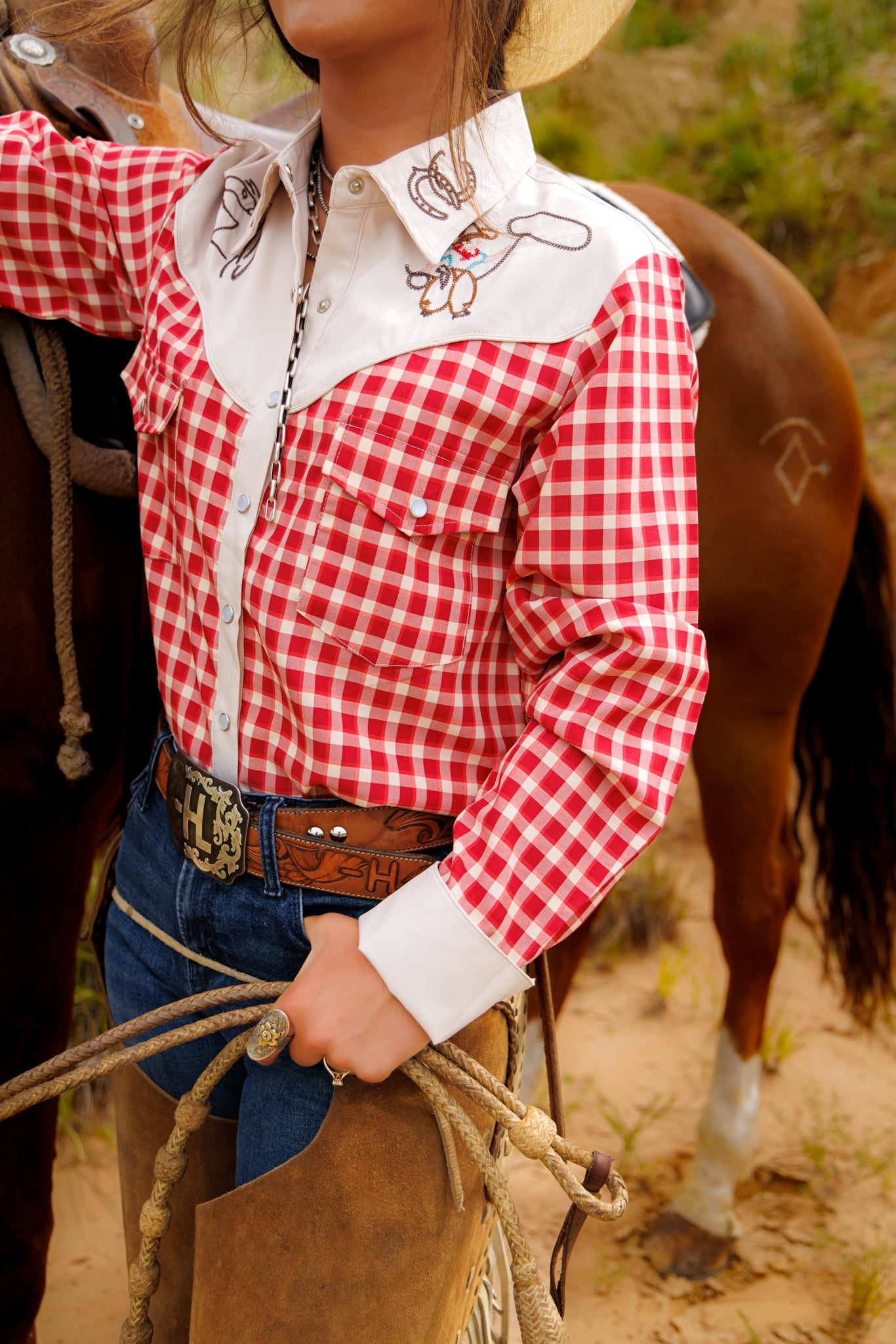Red Gingham Pearl Snap