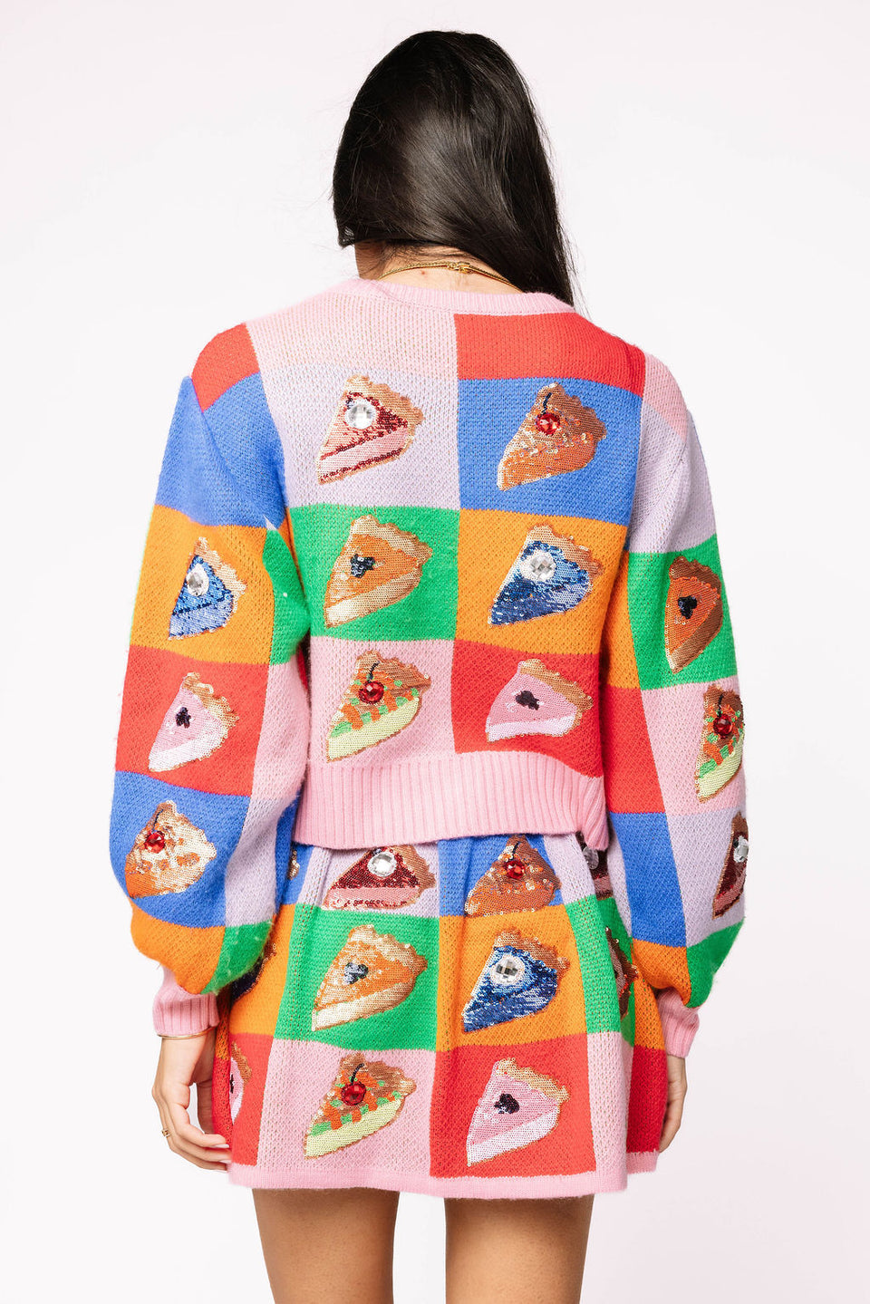 Queen Of Sparkles Rainbow Colorblock Piece of Pie Button Up Sweater
