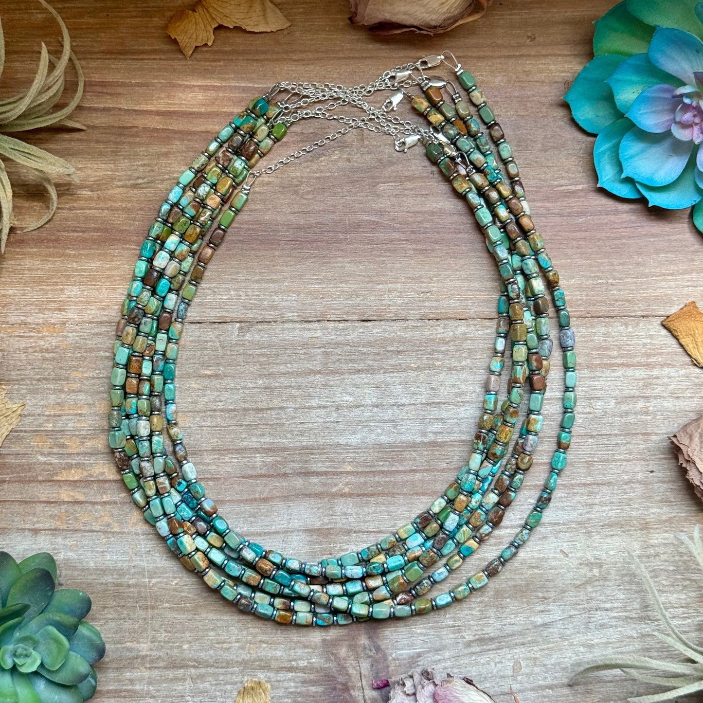 Tube Turquoise & Hematite Necklace - 18"