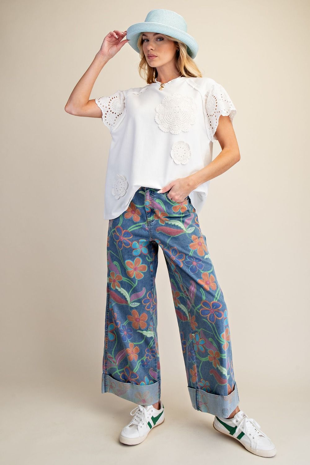 CROCHET PATCH FRONT WASHED TERRY TOP