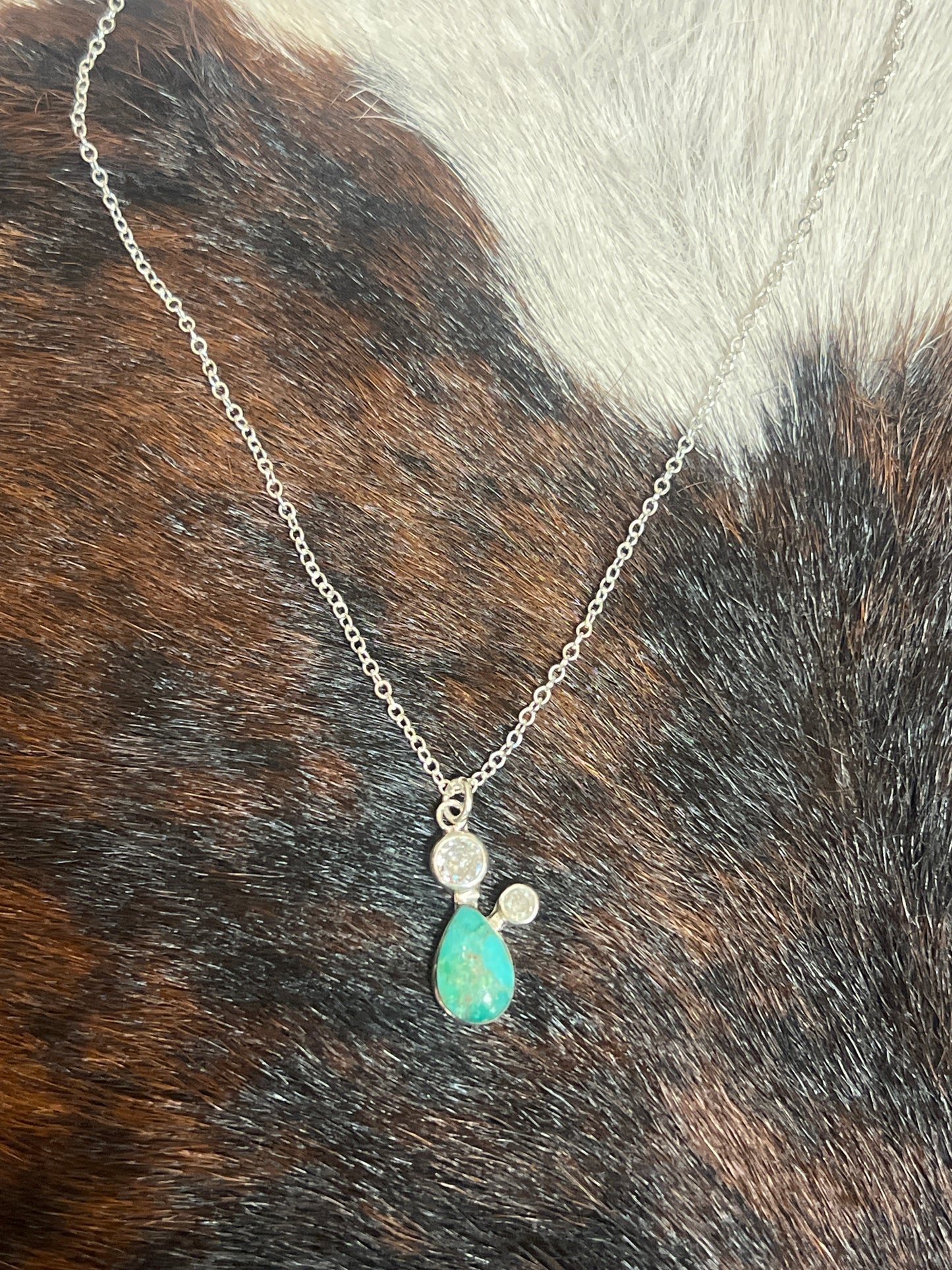 Turquoise Tear Drop Double CZ Necklace