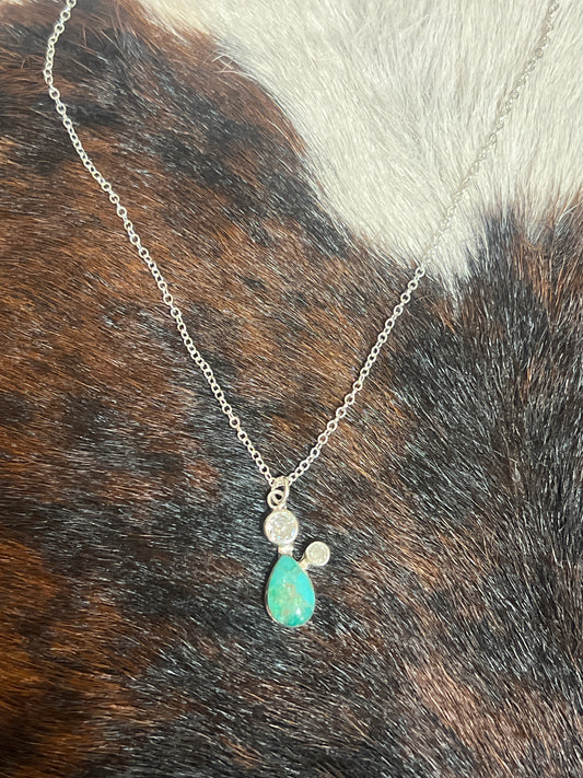 Turquoise Tear Drop Double CZ Necklace