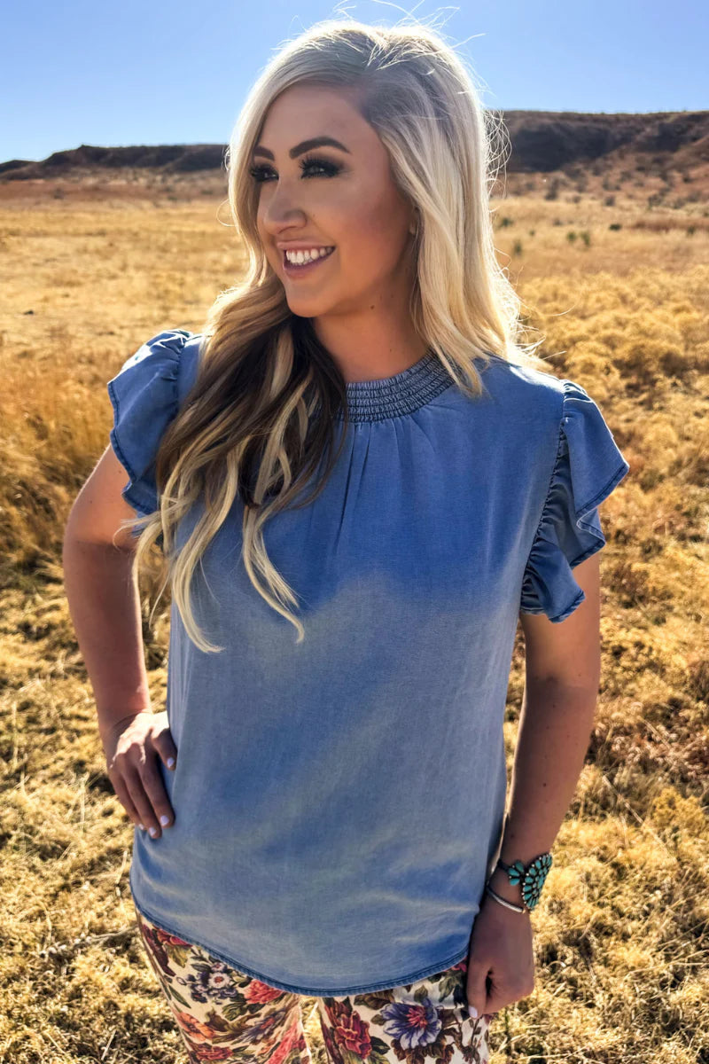 BABYDOLL TOP DENIM - LIGHT WASH