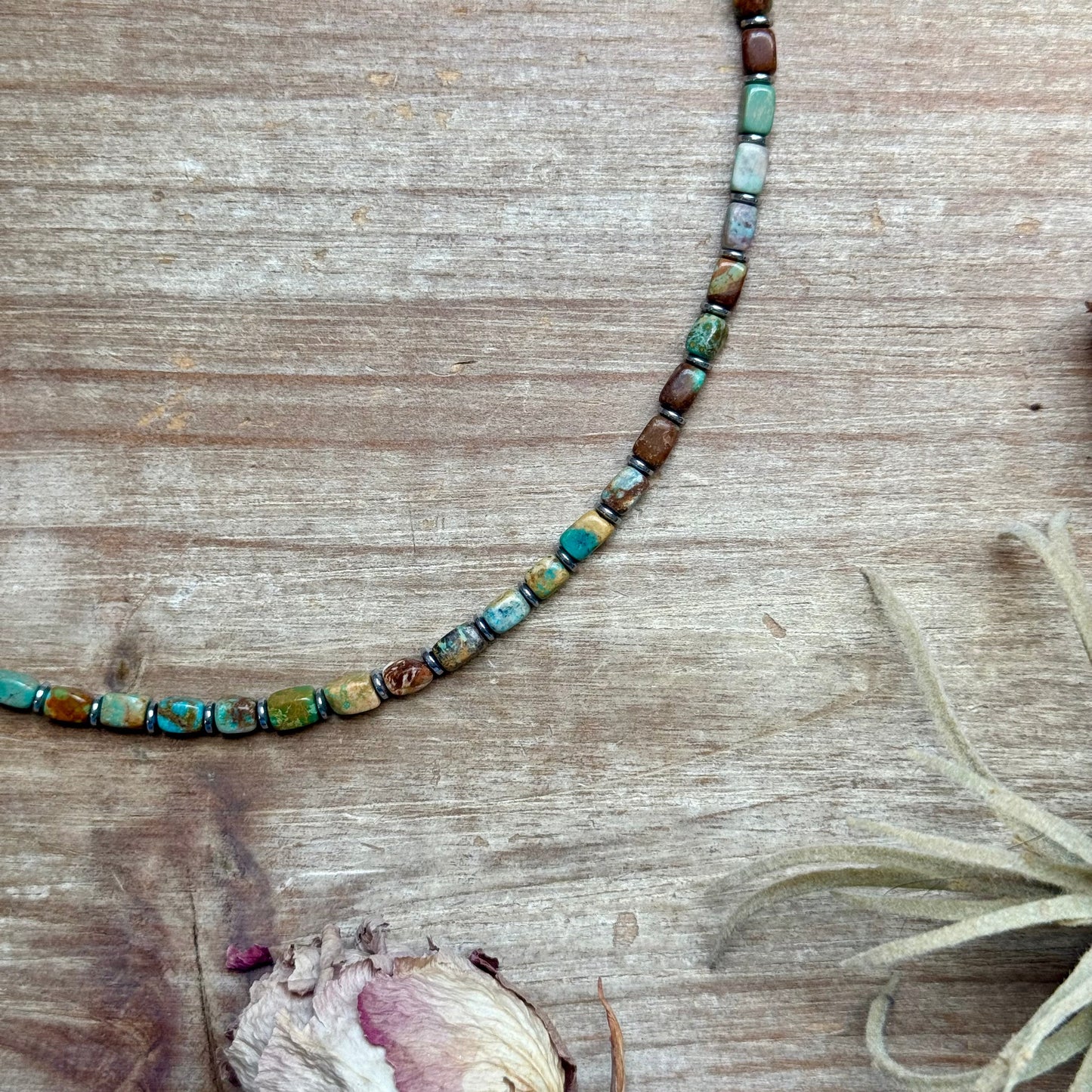 Tube Turquoise & Hematite Necklace - 18"