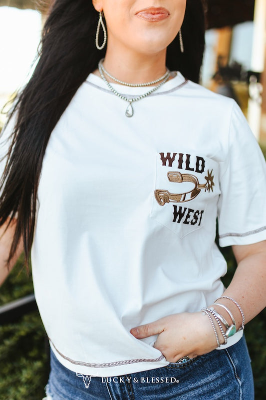 IVORY WILD WEST SPUR POCKET SHORT SLEEVE TOP
