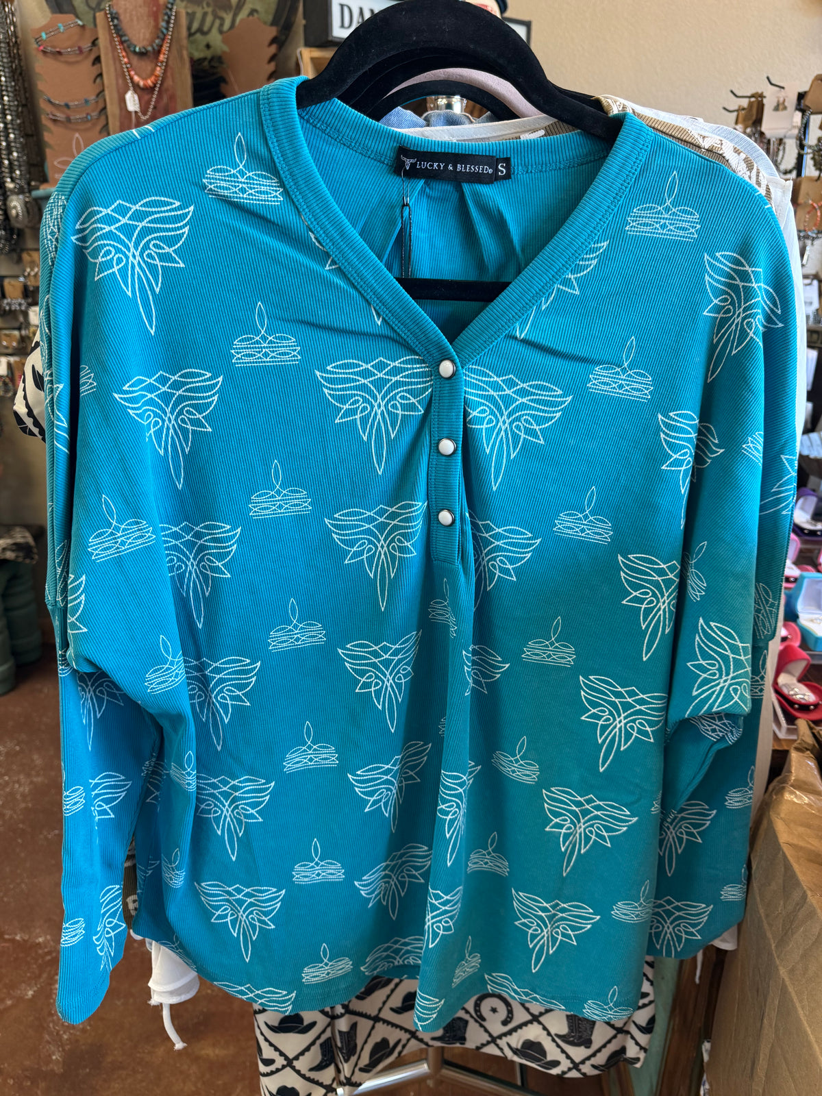 TEAL MINERAL WASH BOOT STITCH TOP