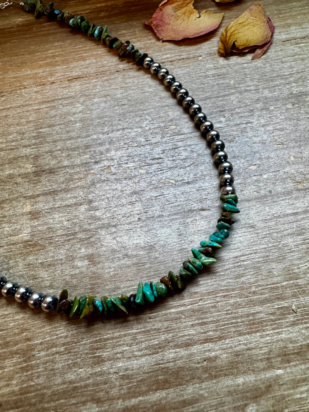 Sterling Silver Pearl & Turquoise
Necklace - 16" + Extender