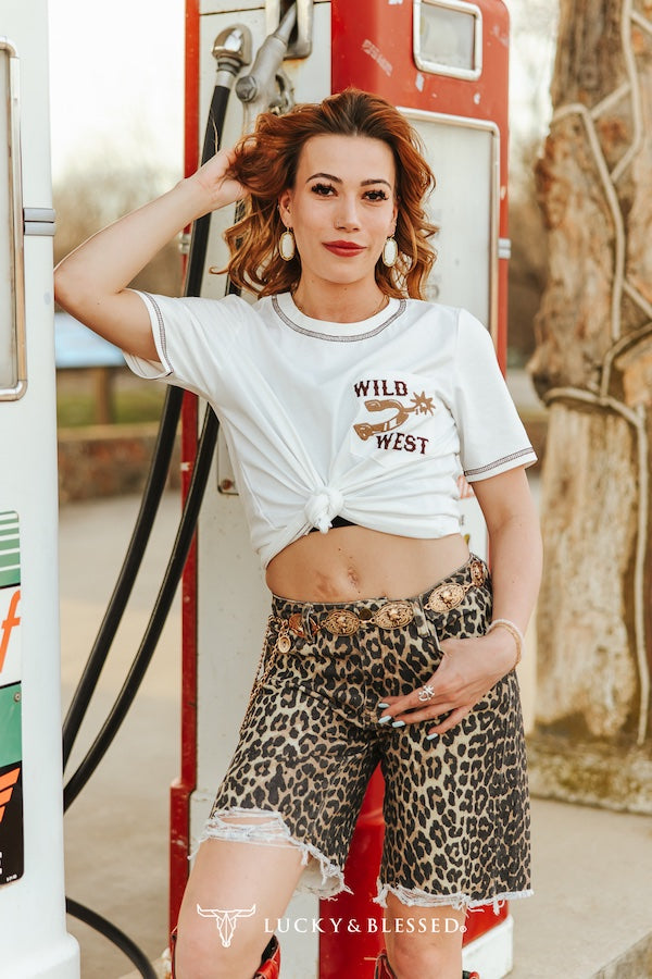 IVORY WILD WEST SPUR POCKET SHORT SLEEVE TOP