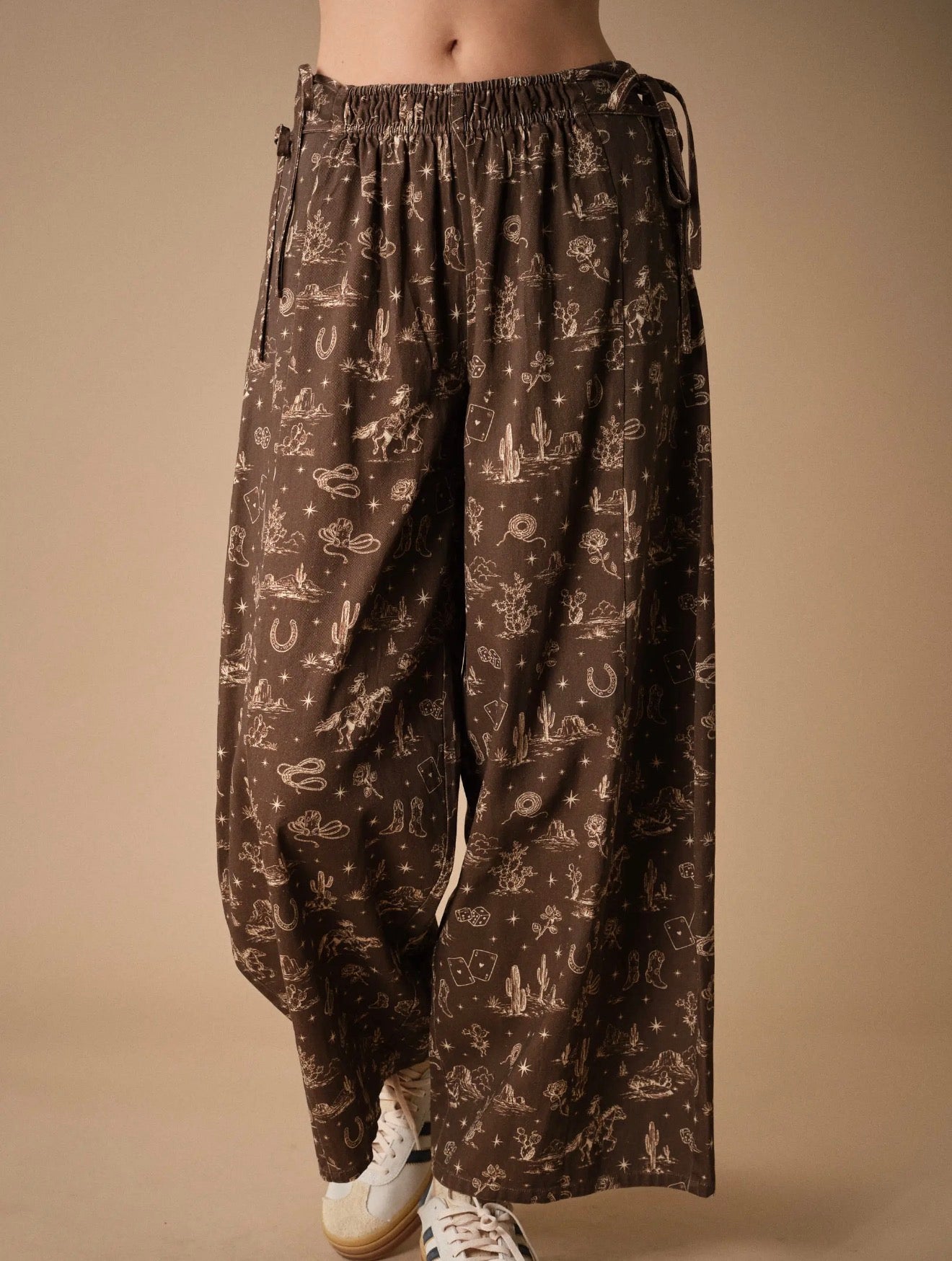 Western Printed Wide Leg Pants