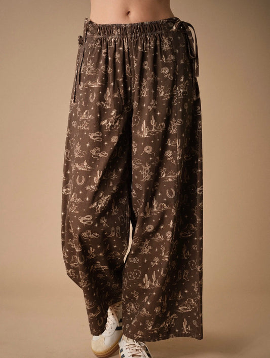 Western Printed Wide Leg Pants