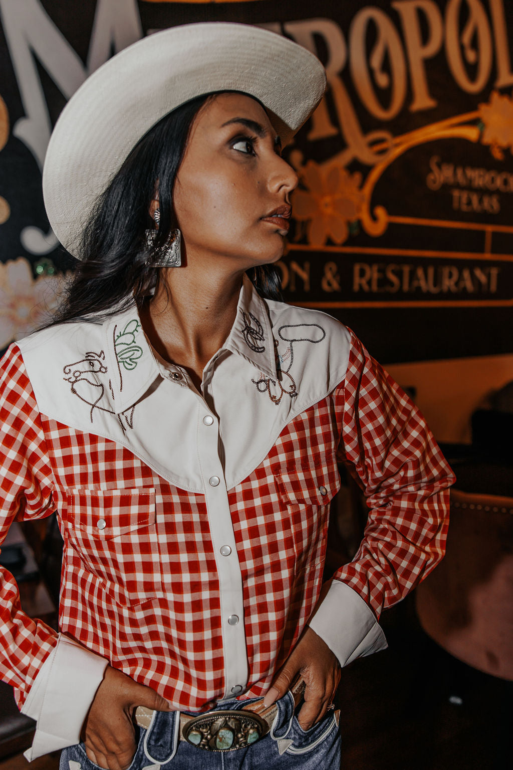 Red Gingham Pearl Snap