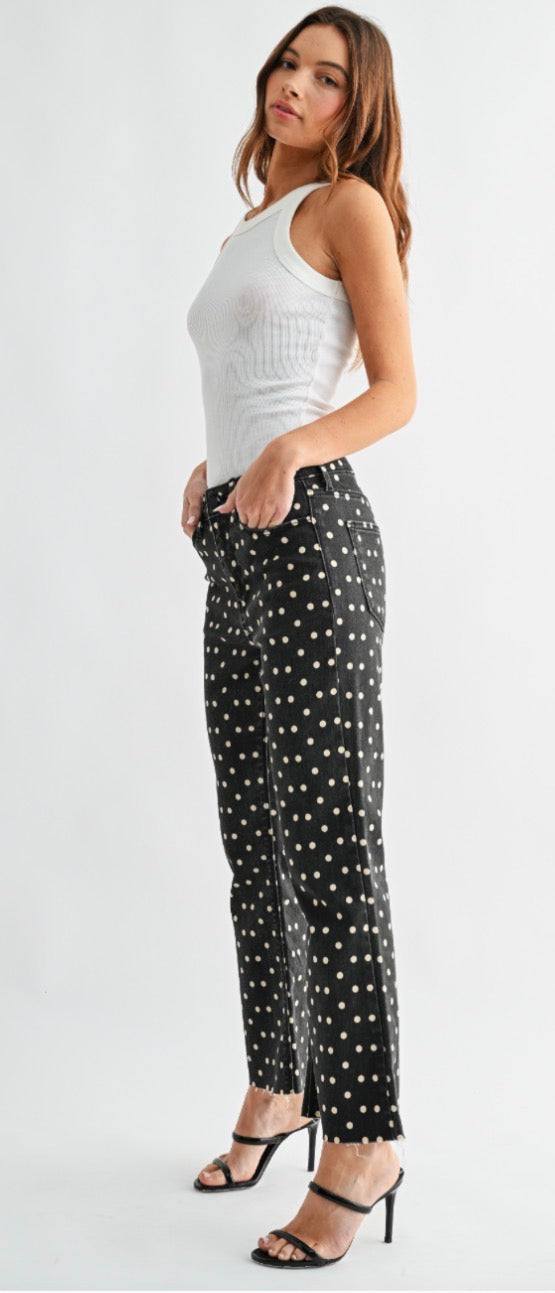 HR Tonal Crop Flare Polka Dot Pants