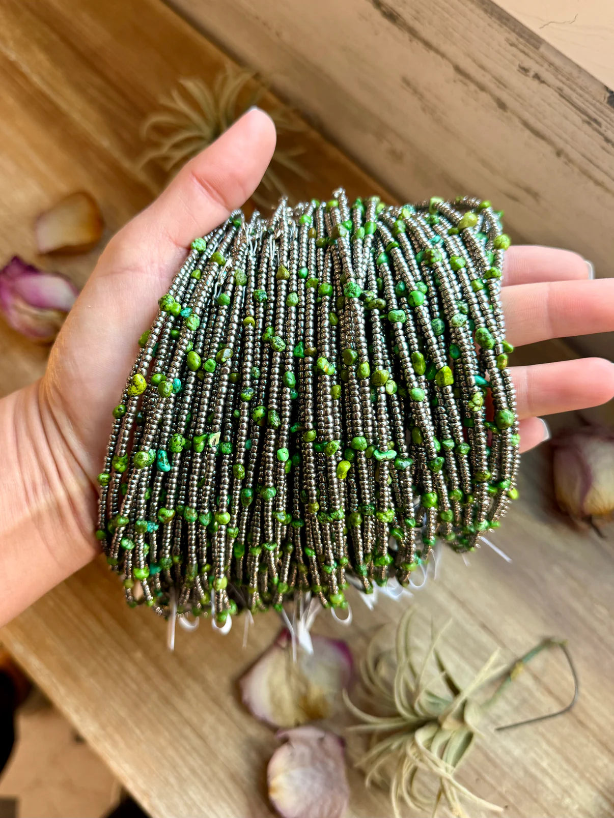 Green Turquoise Glass Seed Bead
Necklace - 14 Inch